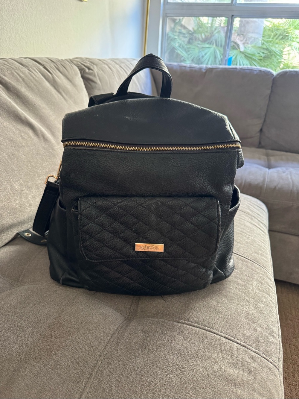 Black Quilted diaper bag with Gold Hardware - Everyday Pack